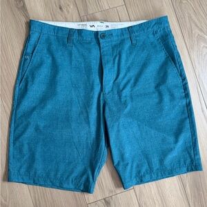 RVCA Performance Stretch Hybrid Men's Teal Heather Blue Flat Front Shorts 36x10
